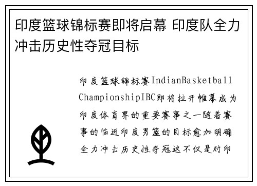 印度篮球锦标赛即将启幕 印度队全力冲击历史性夺冠目标
